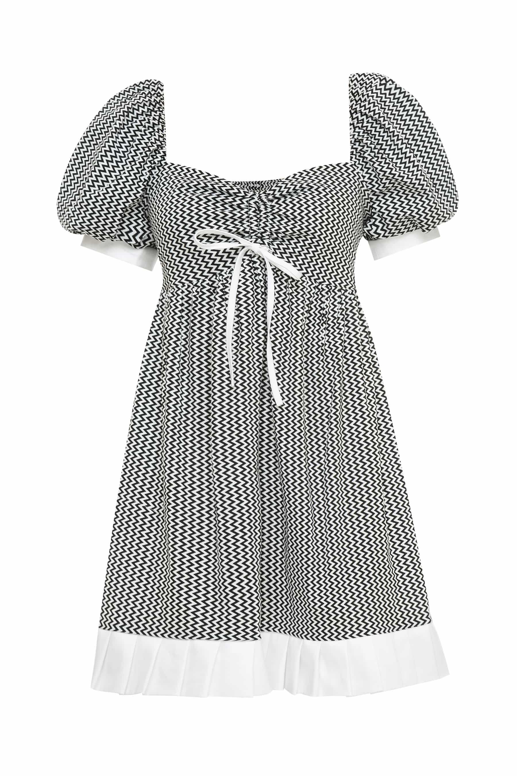 Cotton dress with zigzag lantern sleeve